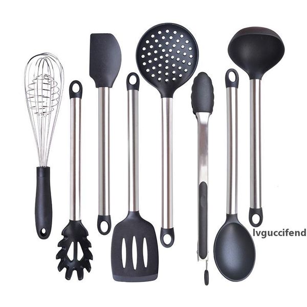 

6 8 pieces super sturdy cooking set & non stick silicone tips for pots and pans, kitchen utensils by leeseph t200507