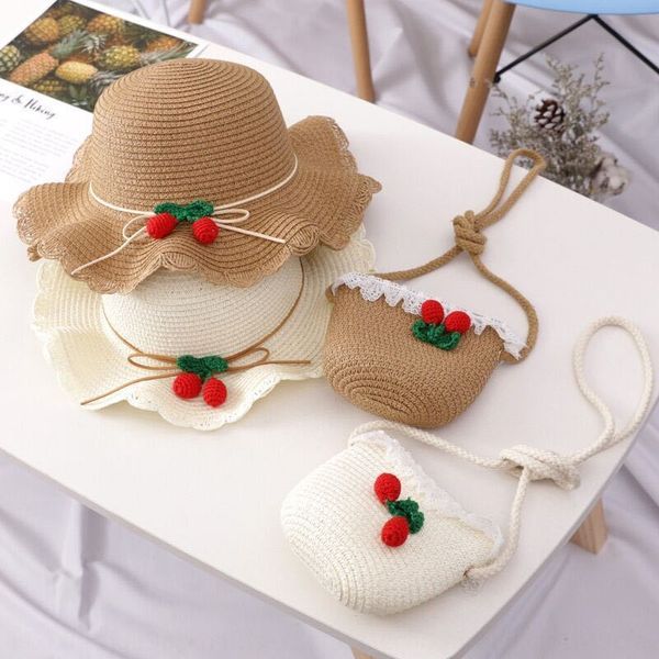 

children's lace fashion lace cherry bag baby suit girl's beach hat fashion sun hat, Blue;gray