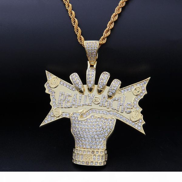 

2019 нового 14k золото cz цирконий долларов сша деньги в mens ожерелье руки действительно богатые дизайнер роскошного hiphop ювелирных подар, Silver