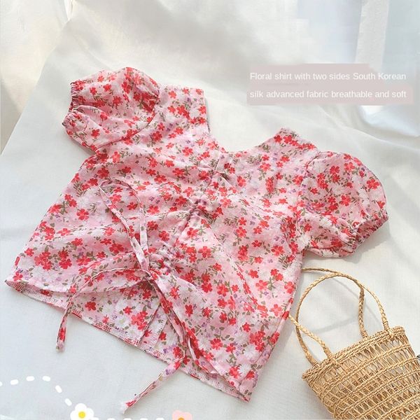 

summer 2020 new style ~ korean girls floral v-neck two-sided bubble doll sleeve shirt baby palace style doll shirt, White;black