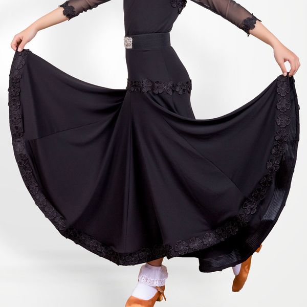 

stage wear professional children's ballroom dance performance skirts double-layer lace stitching big swing waltz tango dl6232, Black;red