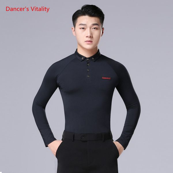 

new latin dance shirts men ballroom dance long sleeve round neck waltz shirt performance practice wears, Black;red