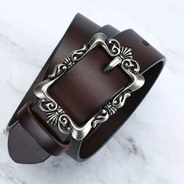 

pin buckle female leather layer cowhide casual all-match belt simple jeans belt female, Black;brown