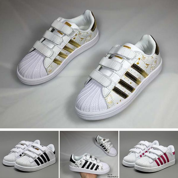 

2018 children superstar shoes original white gold baby kids superstars sneakers originals super star girls boys sports kids shoes 24-35, Black