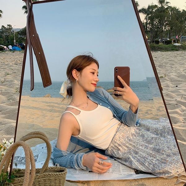 

backpack round neck camisole women's new slimming outer wear inner base shirtshoulder bag shirt shirt, Camo