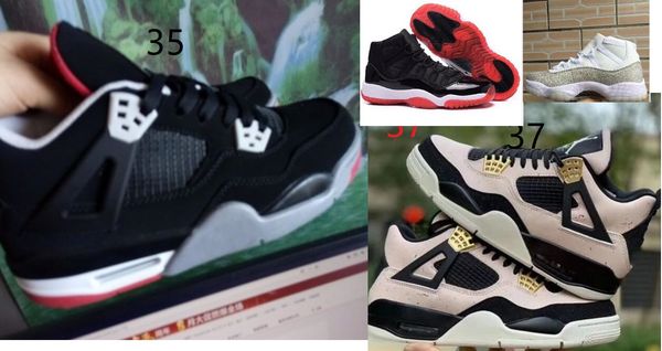 

bred 11 kids big boy basketball shoes dark grey 4s concord 11s reverse taxi what the 4s metallic silver men trainer fashion sports sneakers, Black