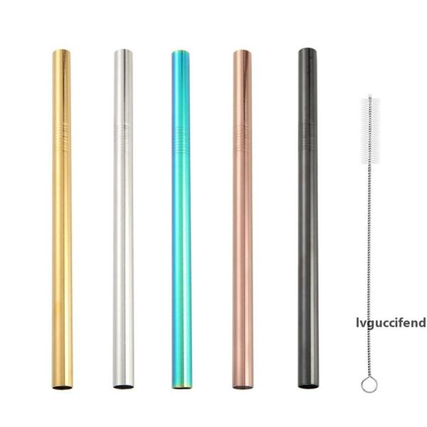 

215*12mm stainless steel straw and brush reusable straight metal straws 8.5 *0.48 inch extra dia drinking straws for milk tea juice bar tool