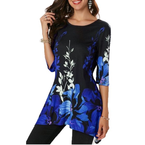 

women vintage flower print irregualr t-shirts fashion casual half sleeved slim t-shirt round neck t-shirt, White