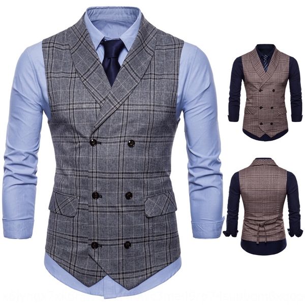 

rtt2k spring new personalized plaid men's casual business double-breasted 9606 spring new vest vestpersonalized plaid men's casual, Black;white