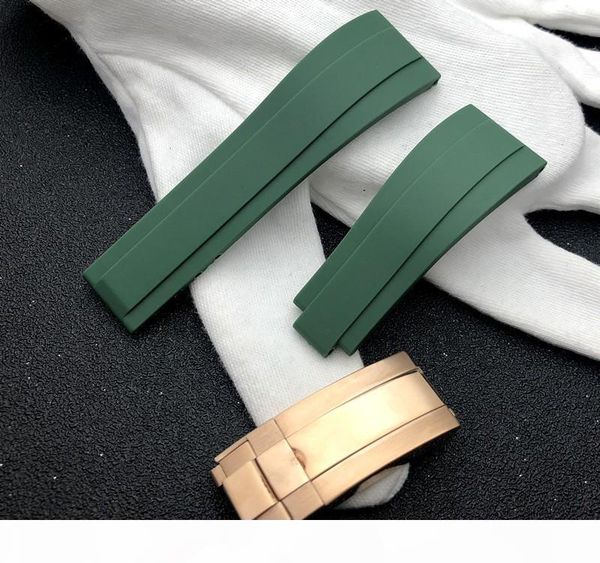 

soft 20mm black green silicone rubber watchband watch band for role strap for gmt oysterflex bracelet logo on, Black;brown
