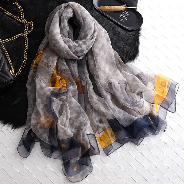 

classic grid silk scarves trendy stripe fashion scarf women outdoor shawl scarf beach sun scarves lady wrap scarves