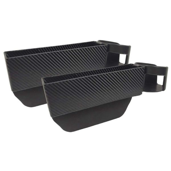 

car seat pocket with cup holder, carbon fiber appearance car console side storage pocket, seat space filler, caddy black (2pk