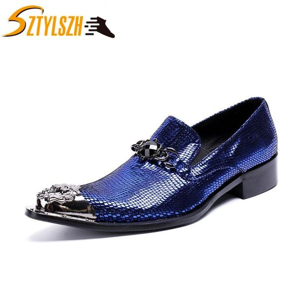 

мужская мода итальянский офис мужчины платье обувь синий патентные кожа мужчины обувь свадьба скольжения на металл toes плоские мокасины, Black