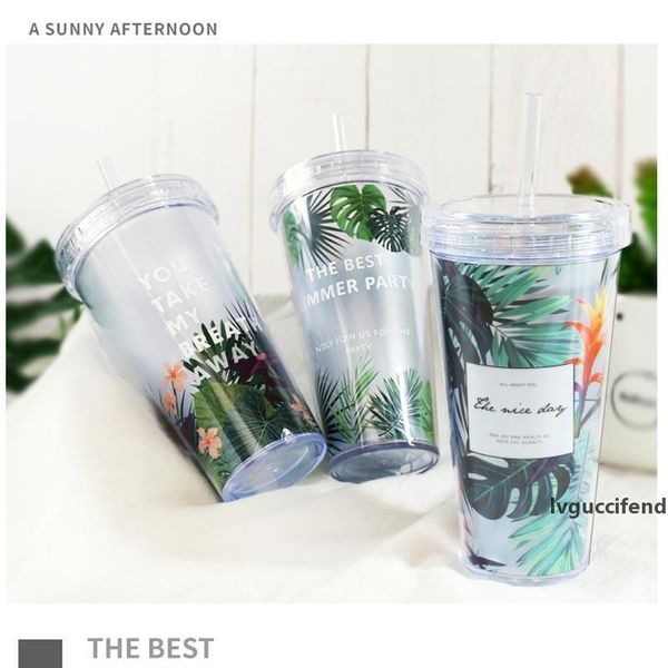 

home designer plastic tumblers flat cover frosted printed plant double cup cylindrical straw cup ps translucent 7