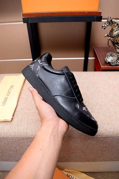 

2020r high-end men's leather print low-casual shoes, high-quality large size fashion wild lace-up sneakers, size: 38-45, Black