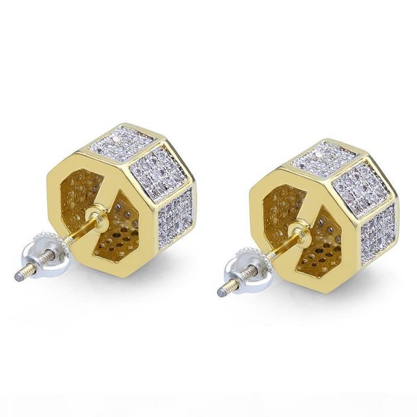 

a designer earrings luxury jewelry men earrings hip hop iced out diamond stud square screw gold bling pandora style charms rapper weddi, Golden