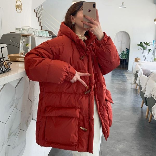 

короткий круассан женщин пуховик 2020 межсезонья корейский стиль моды красный маленький белый утка вниз куртка для женщин, Black
