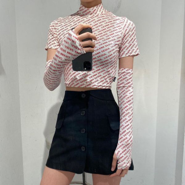 

women navel short sleeves girls fashion summer t-shirts 2020 trendy short sleeve + cuff letter print tees youth, White