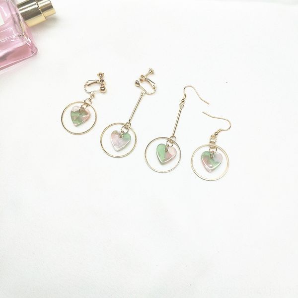 

japanese and and earrings korean temperament sweet round hollow love asymmetric earrings cute temperament earmuffs earmuffs 074, Silver