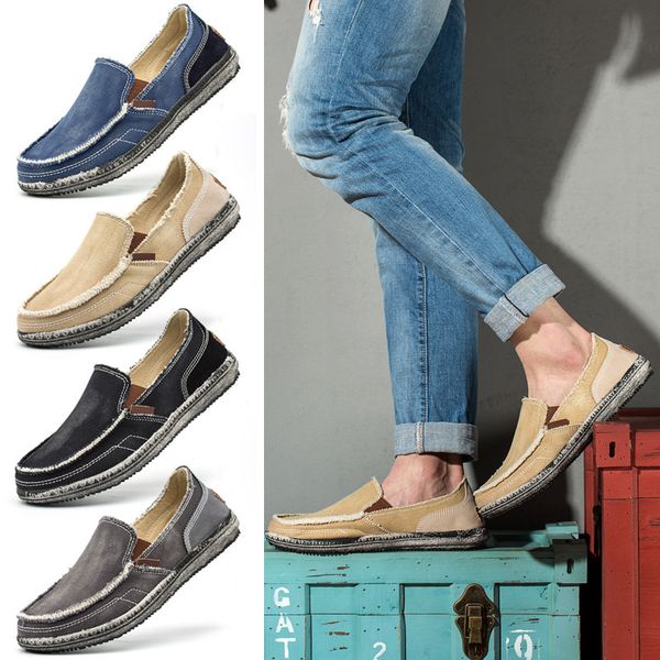 

men canvas shoes men casual vulcanized shoes male breathable flats denim driving loafers lazy, Black