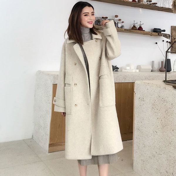 

2020 new autumn winter woolen women jacket coat long slim blend wear overcoat female ladies wool coats jacket l125 plus size 4xl, Black