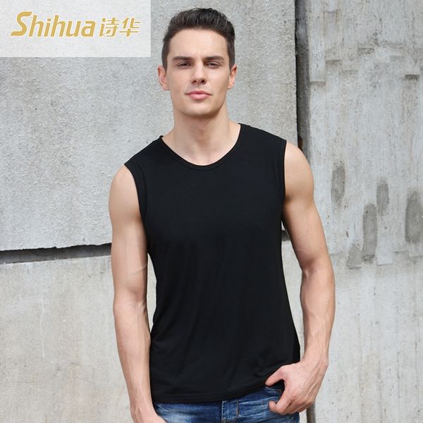

men' modal loose sleeveless t-shirt youth thin breathable base sports wide-shoulder for vest t-shirt vest men, White;black