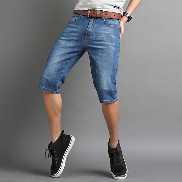 

denim straight business men's middle new summer youth elastic and jeans shorts and jeans men's denim shorts, Blue