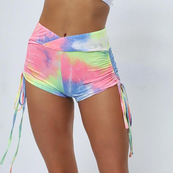 

2020 new trend fashion yoga pants tie-dye drawstring high waisted sweatpants tight pants female sports gym yoga shorts, White;red