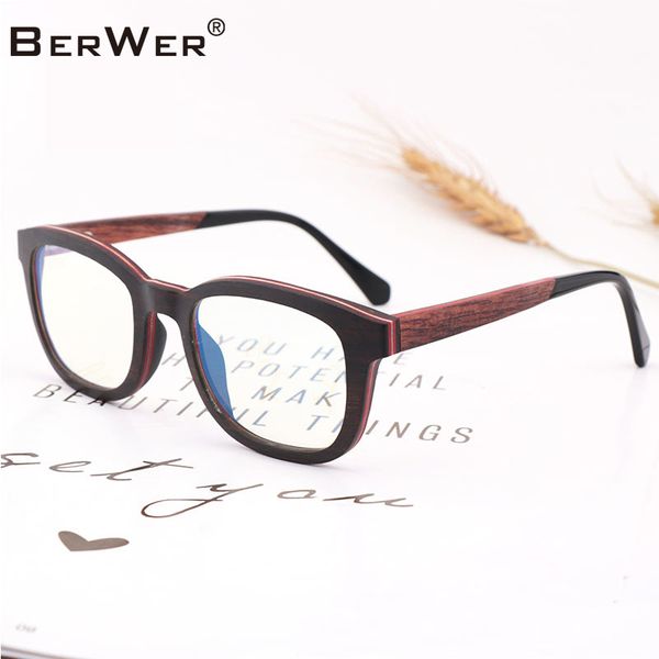 

berwer blue light glasses anti blue rays wood glasses men women computer goggles anti-uv uv400 flat mirror eyeglasses, White;black