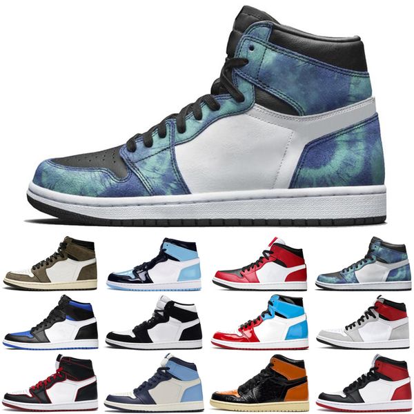 

новое прибытие трэвис скотт 1 1s мужчин женщин баскетбольные ботинки tie dye ункции обсидиан игры сатин змеи атлетических мужские женские тр