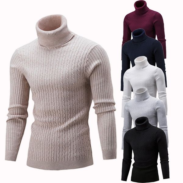 

men's sweaters spring warm turtleneck sweater men fashion solid knitted mens 2021 casual male double collar slim pullover, White;black