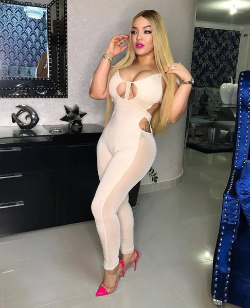 

ladies clothing skinny gauze women jumpsuits halter hollow out open back women designer rompers casual fashionable, Black;white