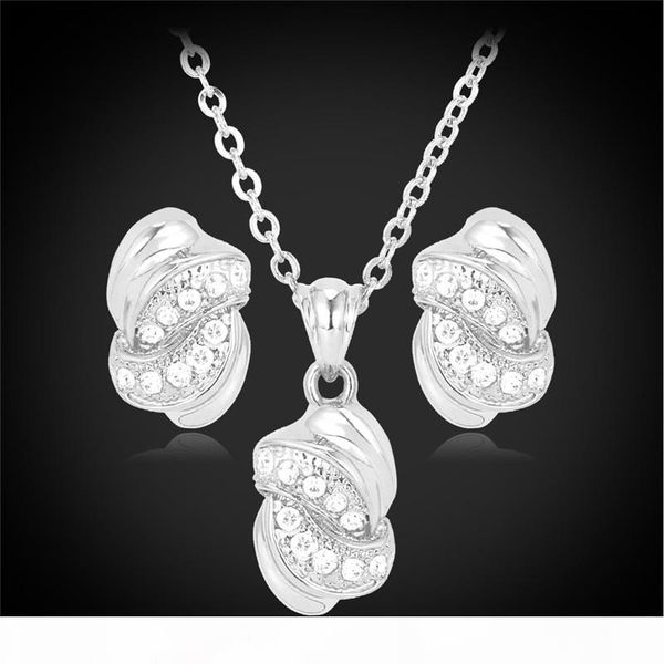 

18k real gold plated choker necklaces pendants stud earrings jewelry gifts set rhinestone jewellery for women, Silver