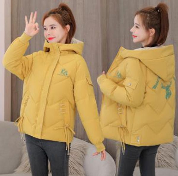 

wholesale autumn and winter new style women's color matching printing short casual hooded loose cotton jacket, Black