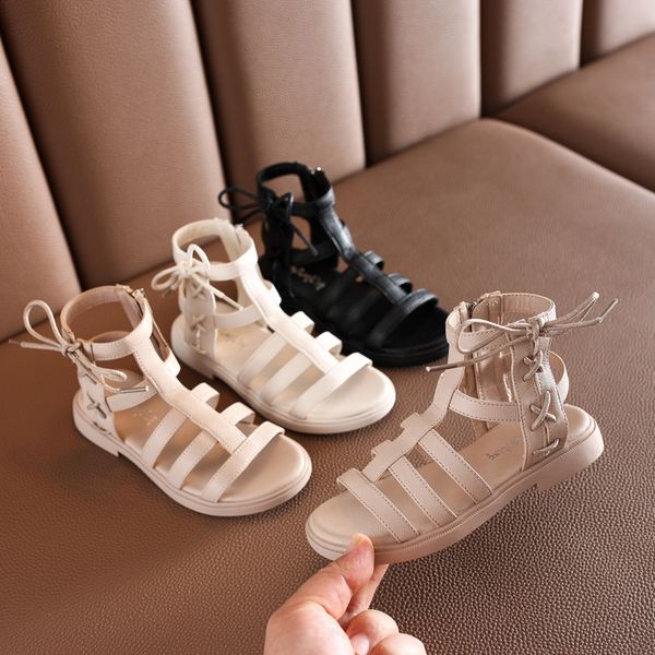 

gezcc 2020 new girls' rome sandals fashion korean style medium and large sandals children's shoes children's shoes tide boots, Black;red