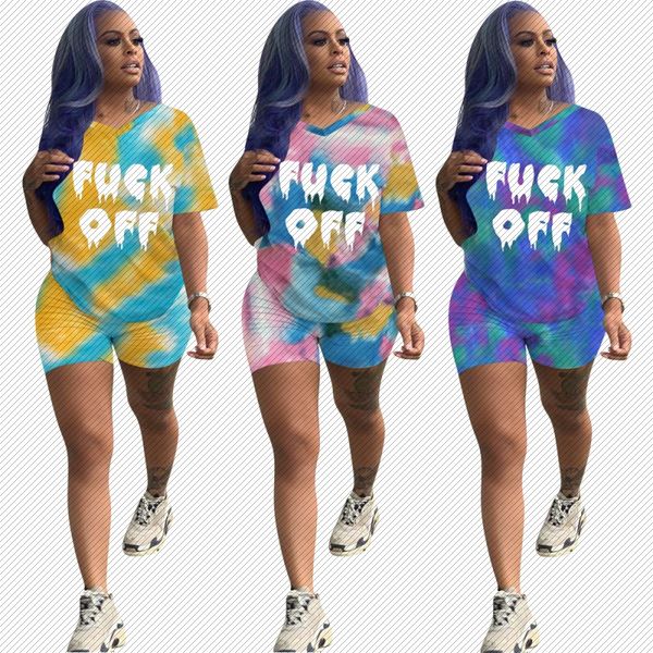 

h8913 independent station amazon summer letter printing tie-dyed short-sleeved shorts two-piece european and american womens clothing, Black;white