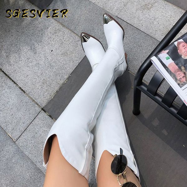

sgesvier 2020 plus size 34-44 new genuine leather boots women metal high heels autumn winter over the knee boots ladies thi, Black