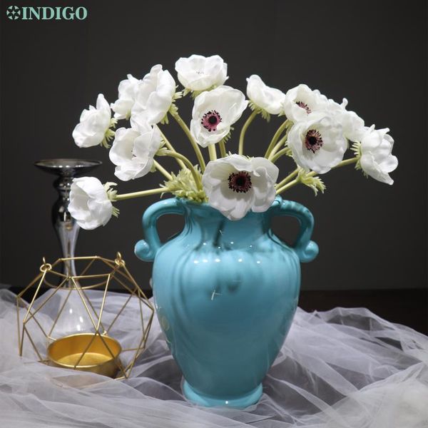 

indigo- 9pcs pu anemone pasque yellow daisy flower home bride wedding artificial flower floral party ing