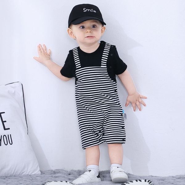 

baby belt male 1-2 years old baby suit pants suit belt pants set thin open-end knitted stripe fake two-piece set, Blue