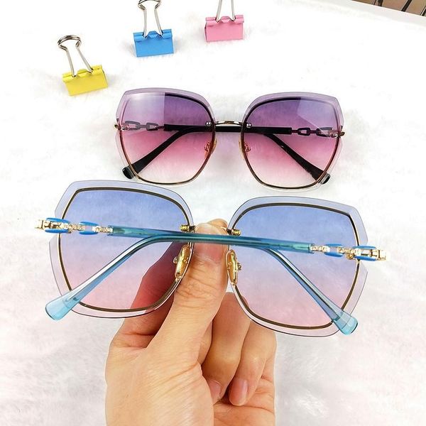 

rimless sunglasses woman trimming color red diamond net korean fashion glasses large frame sunglasses influx of european and american wild, White;black