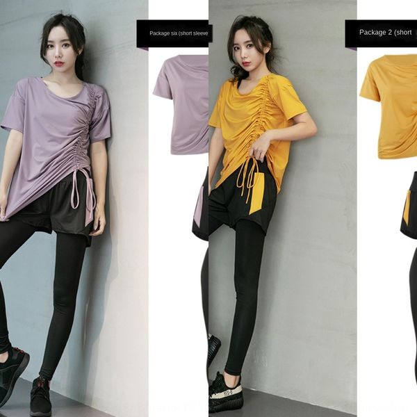 

vesem 2020 summer new yoga suit women's drawstring short sleeve fashionable sports quick-drying clothes four-piece four-piece set of 4, White;red