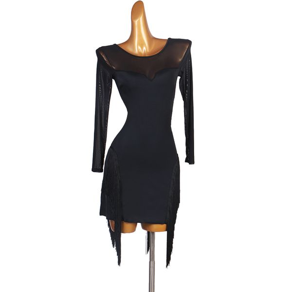 

stage wear latin dress competition dresses junior kids women samba fringe tassel dance purple lq189, Black;red