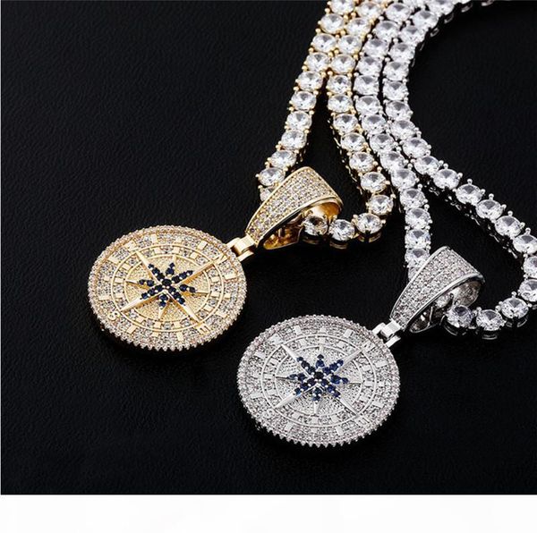 

золото серебро цвет iced out bling cz компас ожерелье остроумие rope цепи для мужчин женщин, Silver