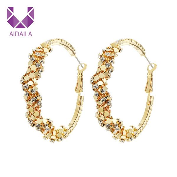 

big circle hoop earrings with rhinestone large circle earrings women charming jewelry gift punk statement, Golden