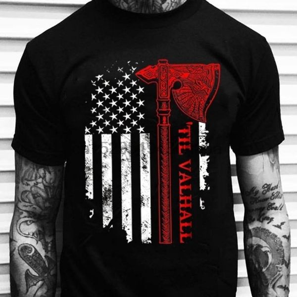 

american viking axe flag t shirt wikinger t shirt, White;black