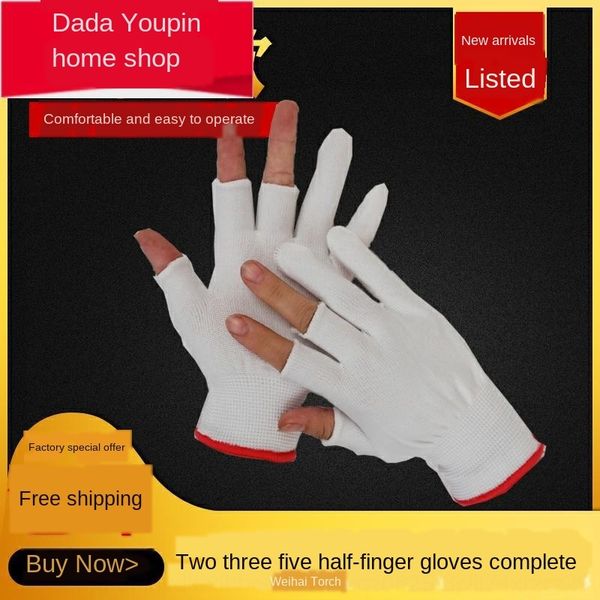 

d9cbe 10 pairs of open finger thin breathable protective gloves gloves elastic summer work bag men's and women's work stick hand t, Black