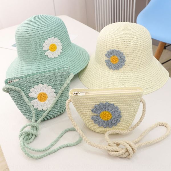 

parent-child bag set girl plaited daisy flower sunshade all-match beach fisherman straw sun straw hat fisherman hat tide, Blue;gray
