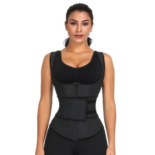 

s-3xl waist trainer vest corset high compression women zipper body shaper underbust waist cincher girdle shapewear support, Black;gray
