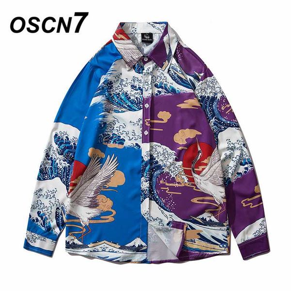 

oscn7 casual printed long sleeve shirt men high high streetwear 2020 fall women shirt retro shirts harujuku mens 2119, White;black