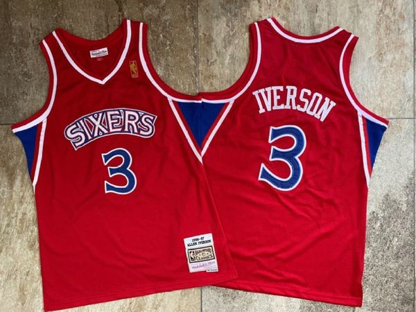 

men's allen iverson mitchell ness 1996-97 red stitched jersey, Gray